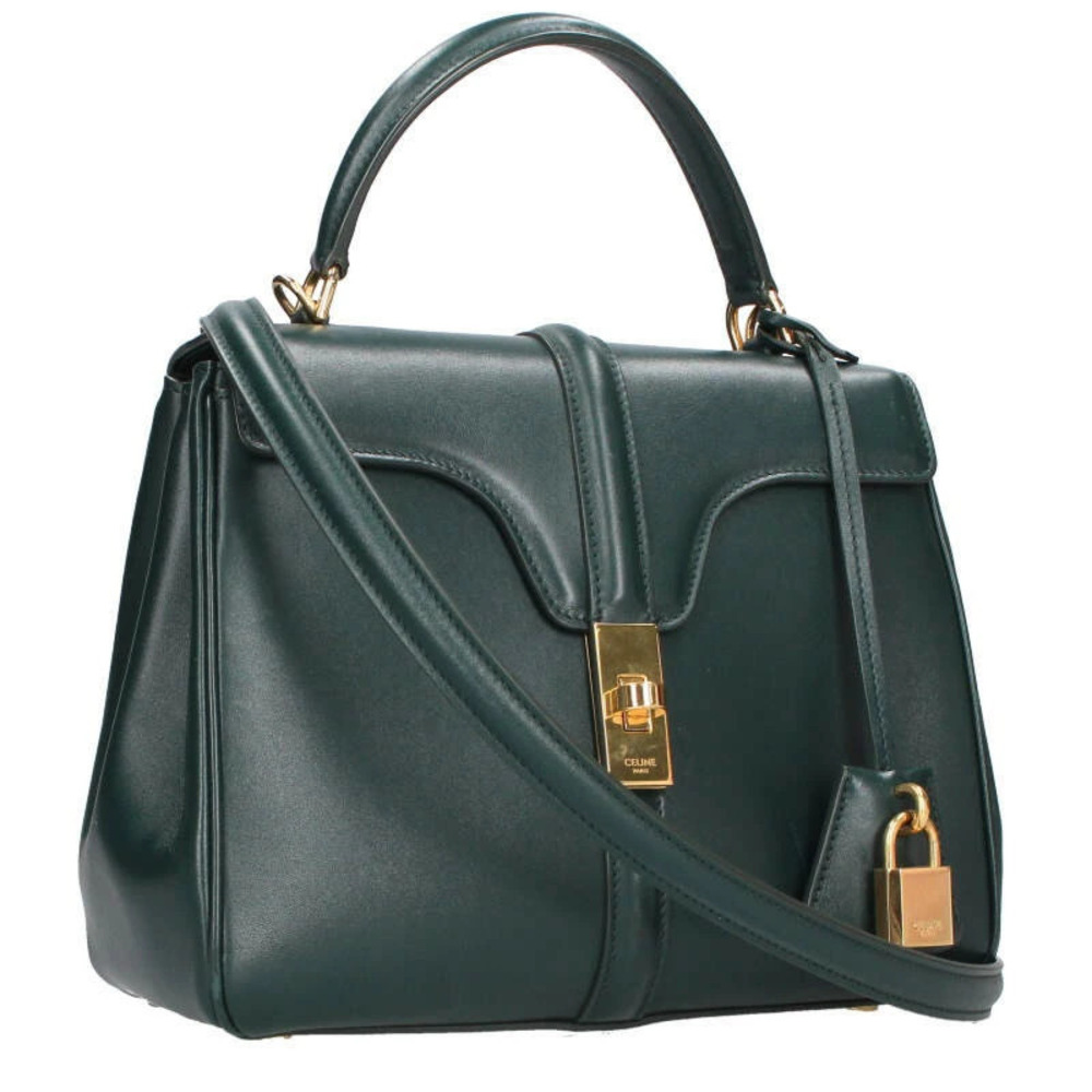Celine Leather Handbag Green Gold